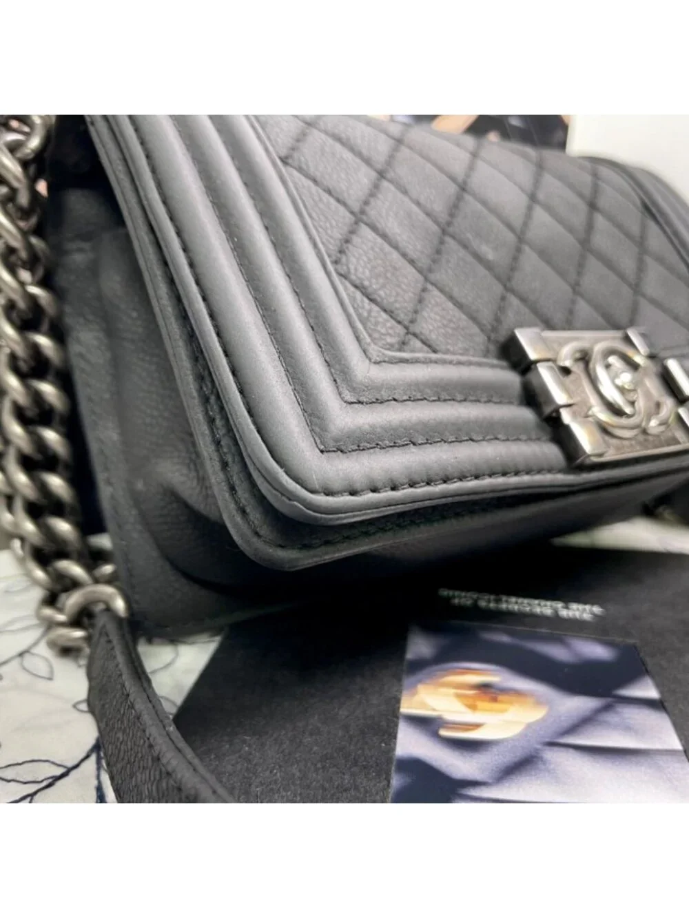 Chanel Boy Caviar Leather Chain Shoulder Handbag